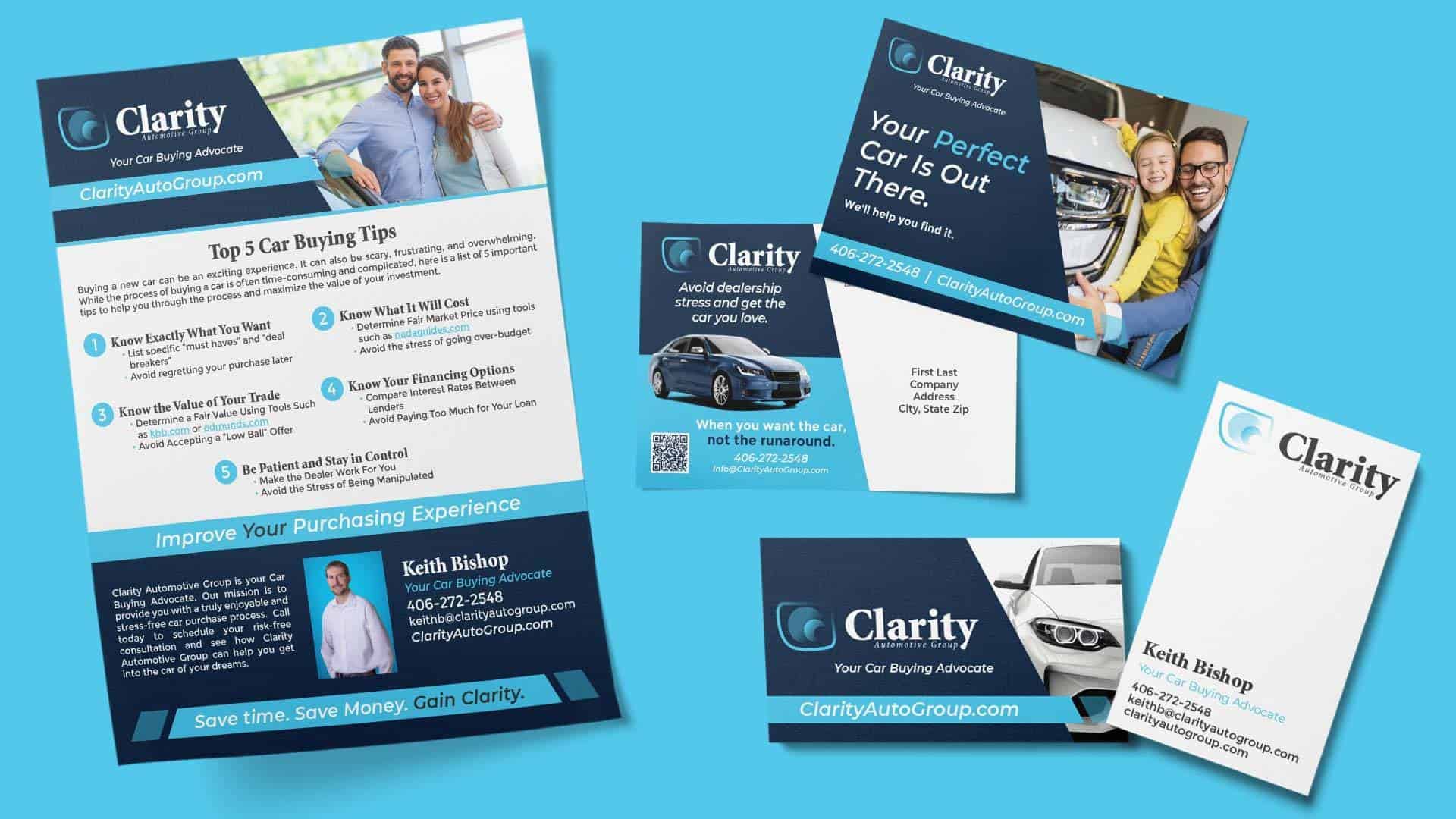 A clean cohesive brand that flows throughout all promotional materials that align with his brand values.