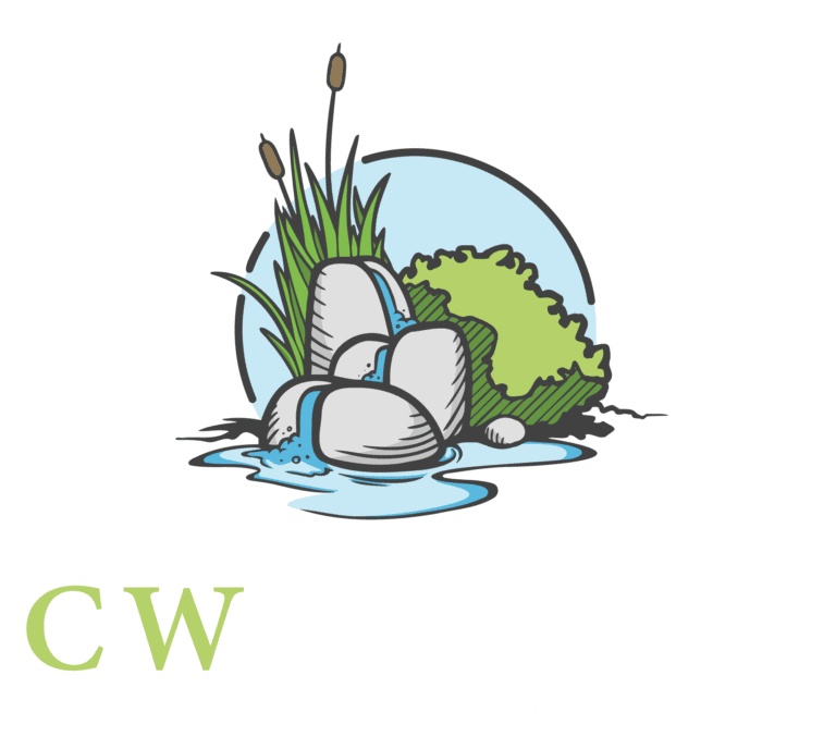 CW Designs logo with landscape illustration