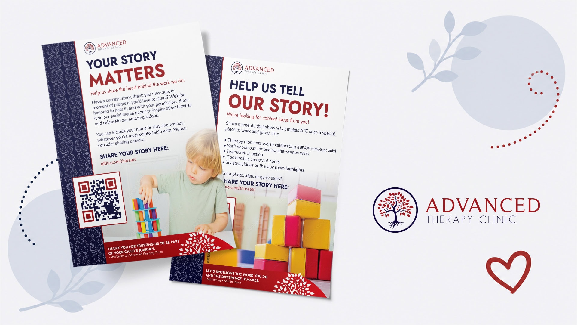 Advanced Therapy Clinic promotional flyers with child playing