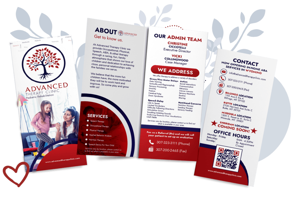 Pediatric therapy clinic tri-fold brochure design