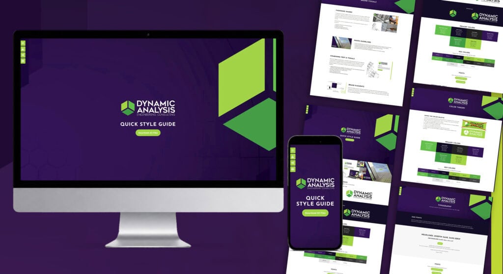 Brand style guide on desktop and mobile screens