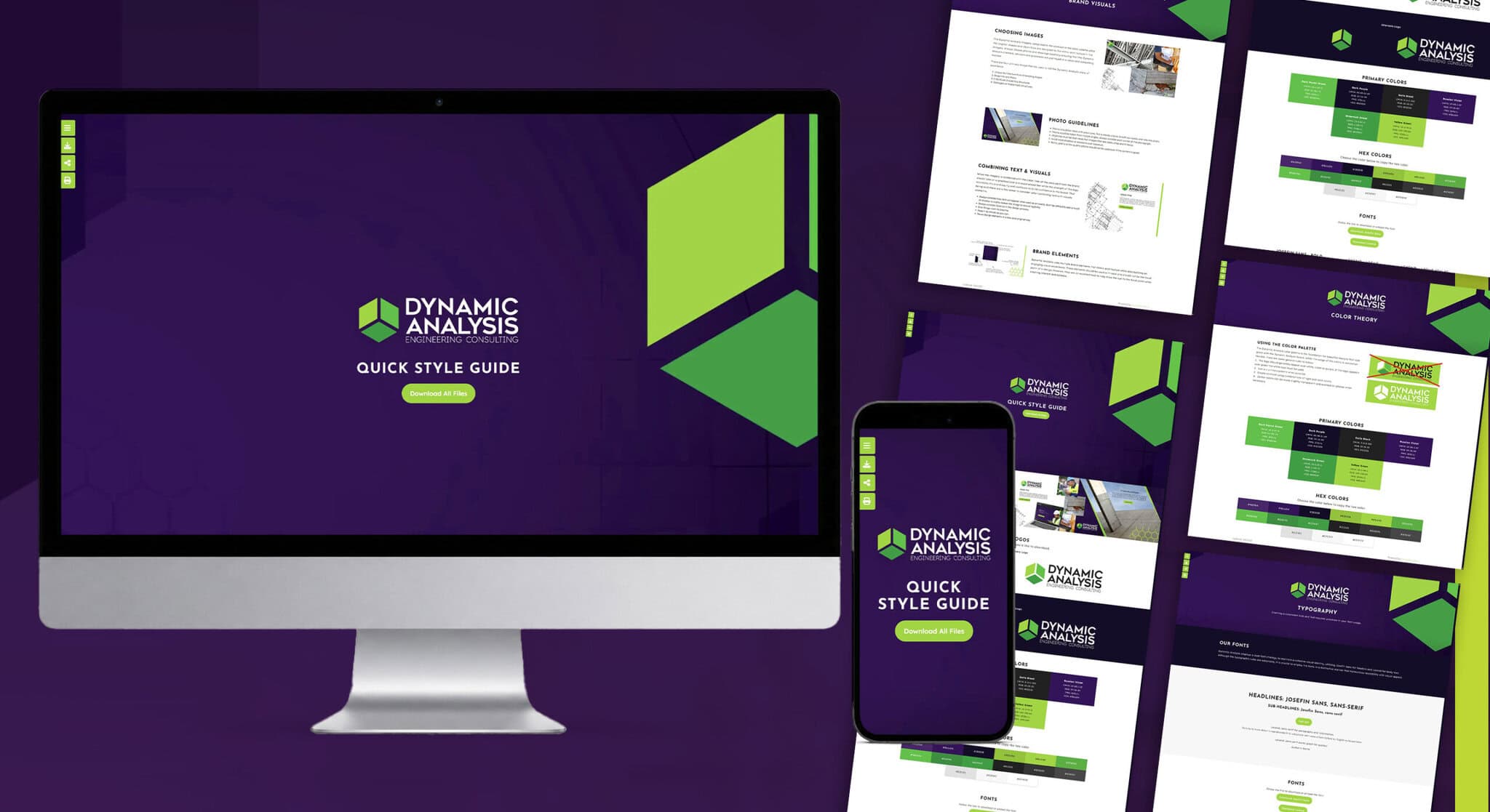 Brand style guide on desktop and mobile screens