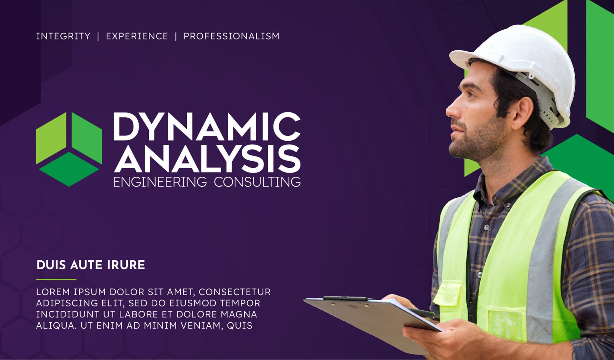 Engineer in hard hat promoting consulting services