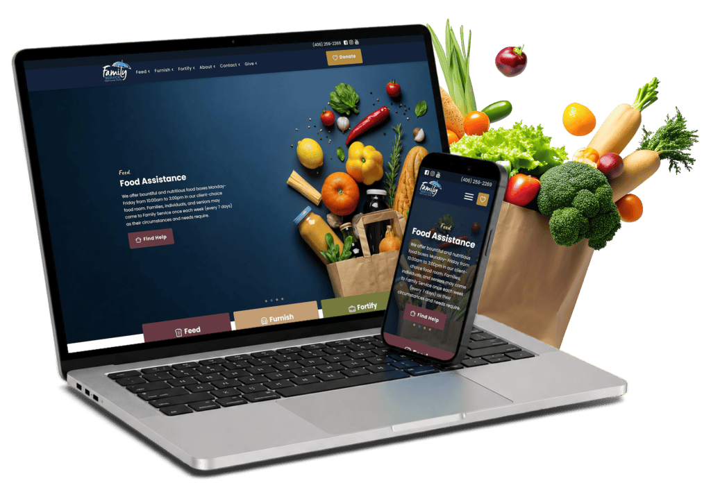 Laptop and phone displaying food assistance website