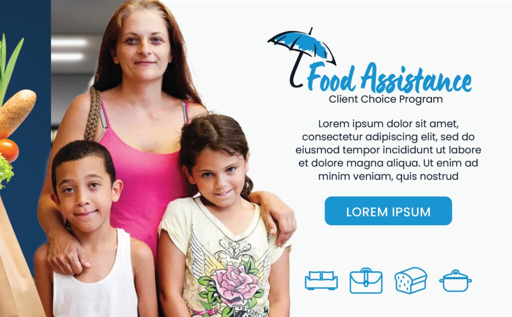 Mother with two children food assistance poster