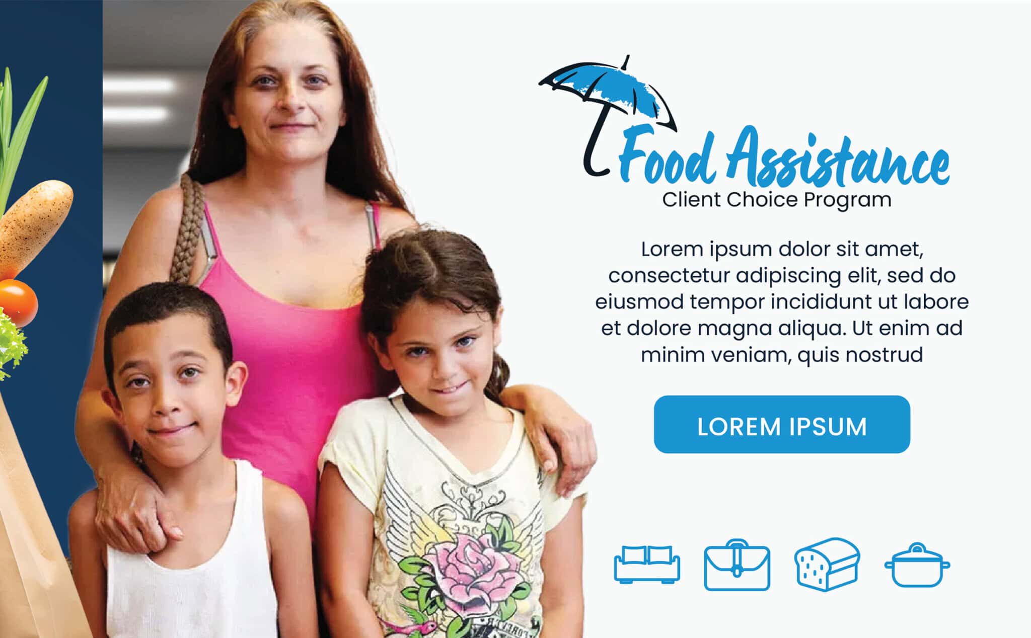 Mother with two children food assistance poster