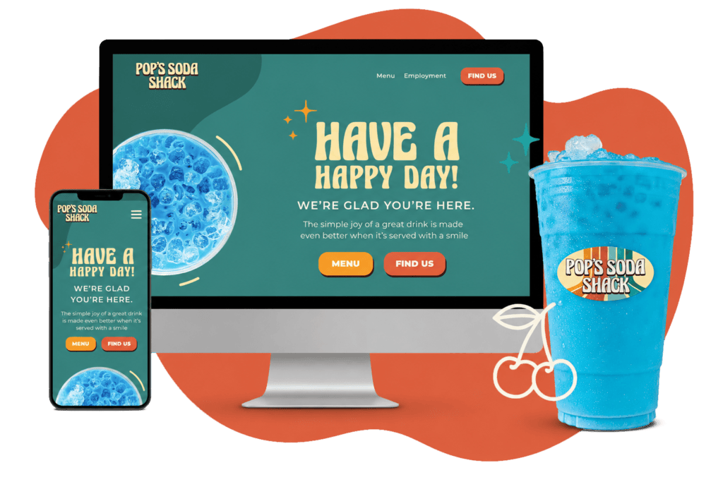 Pop's Soda Shack website and blue soda drink