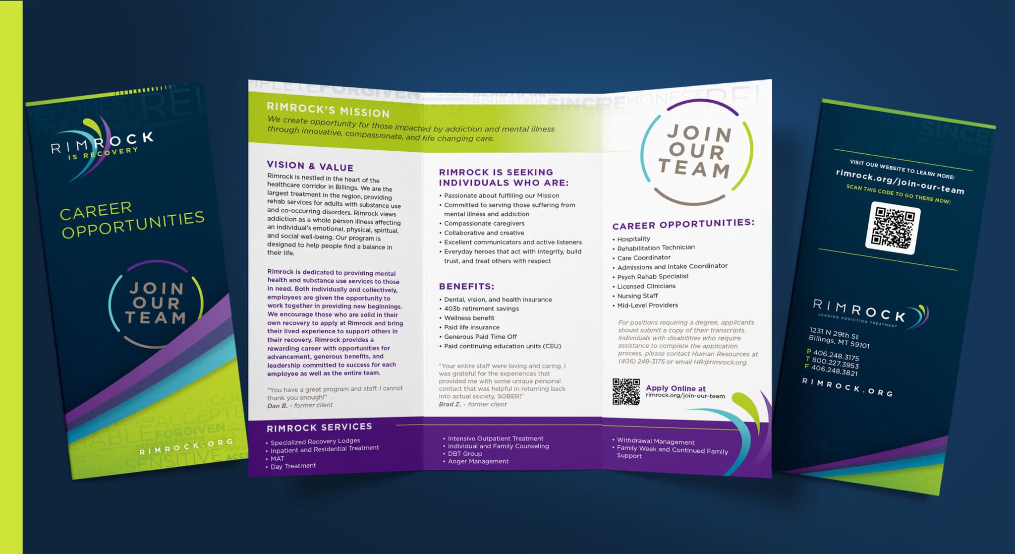 Rimrock Recovery career opportunities tri-fold brochure