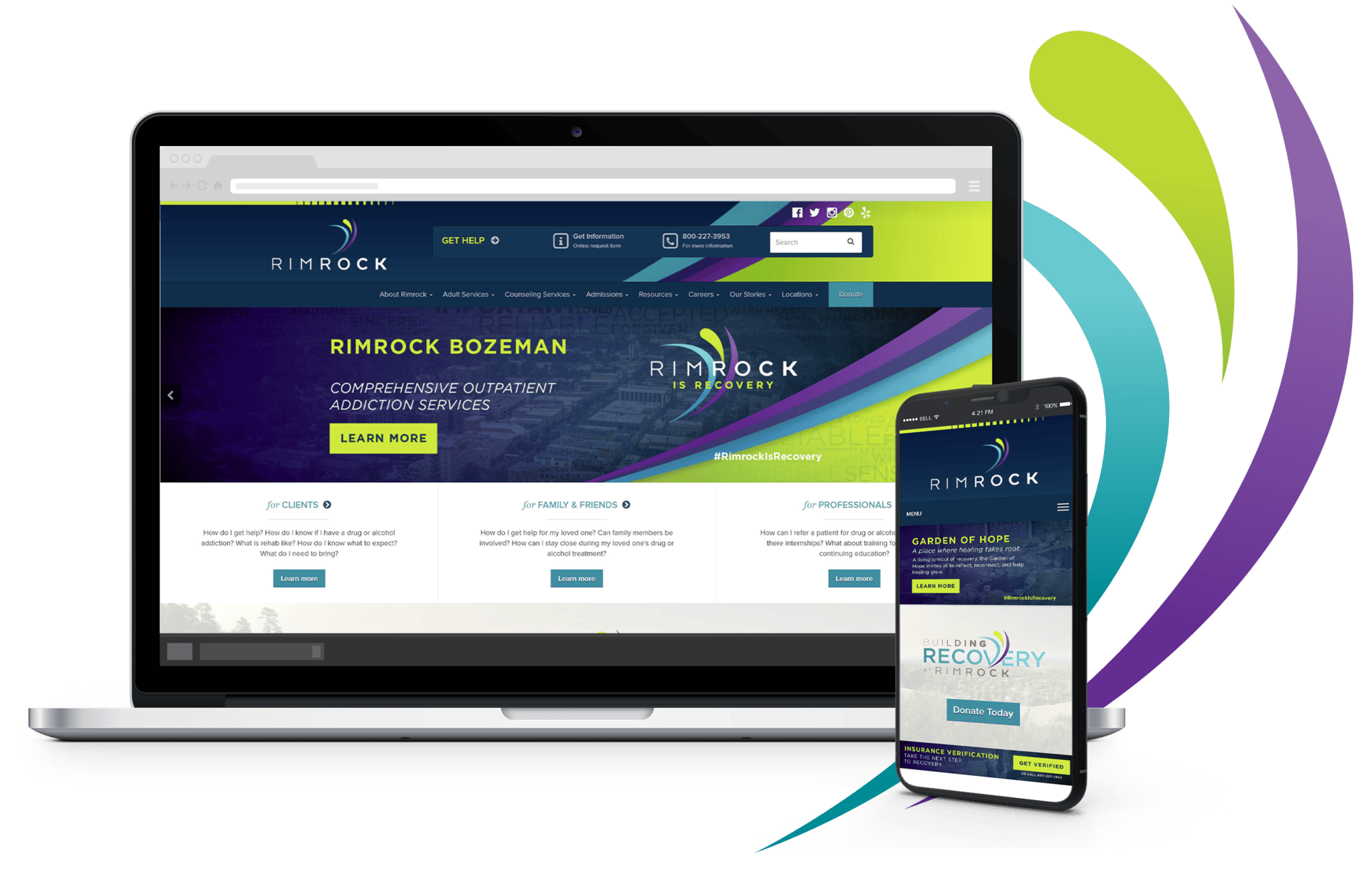Rimrock recovery services website on laptop and smartphone