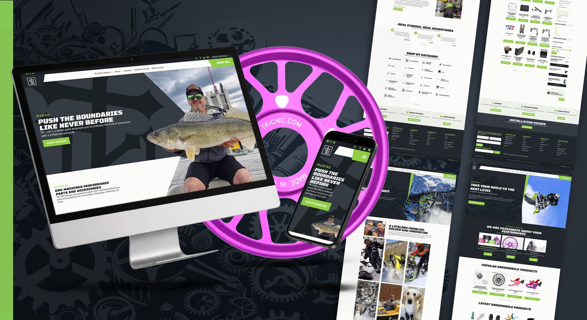 Marine performance website on desktop and smartphone screens