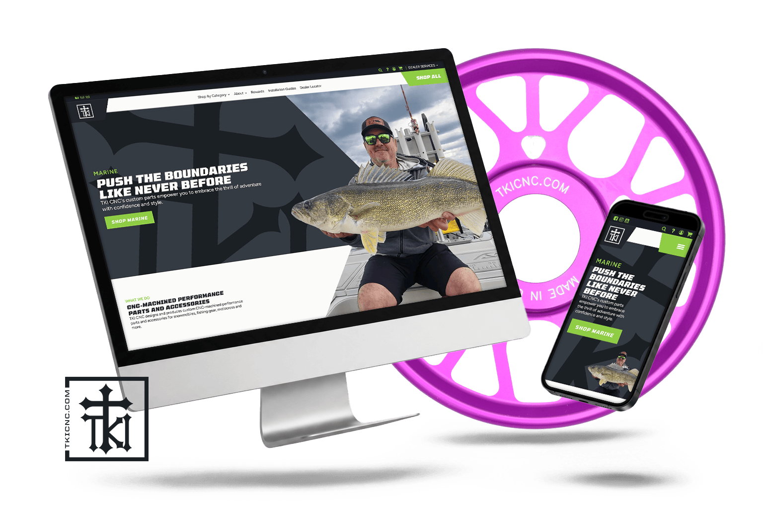 Marine website on desktop and smartphone screens