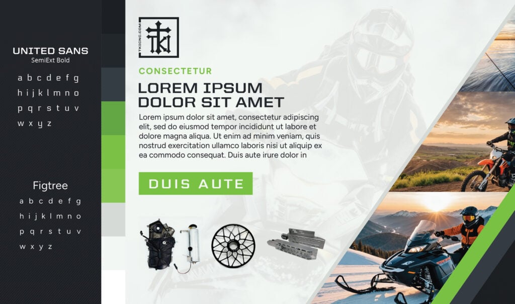 Motorsports promotional banner with snowmobile and dirt bike